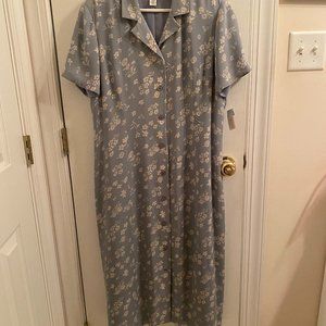Talbots Silk Button Front Dress - Light Blue/Cream print,  Sz 16P
